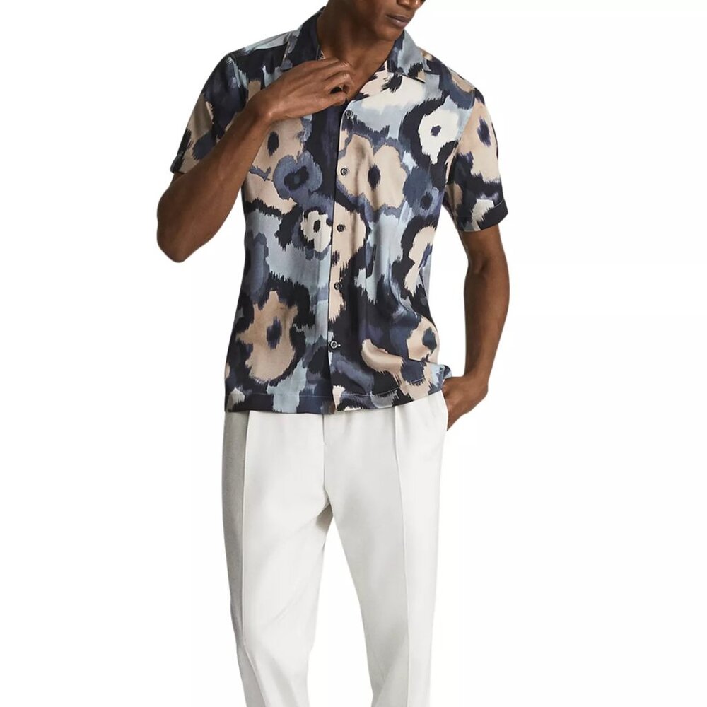 REISS Fangio Floral Print Camp Shirt Sz M Summer, Vacation, Beach, Luxury, AOP